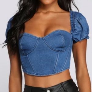 CHIC DENIM PUFF SLEEVE BUSTIER